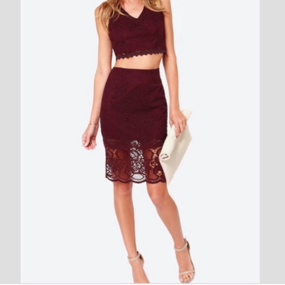 Lush wine purple lace pencil skirt